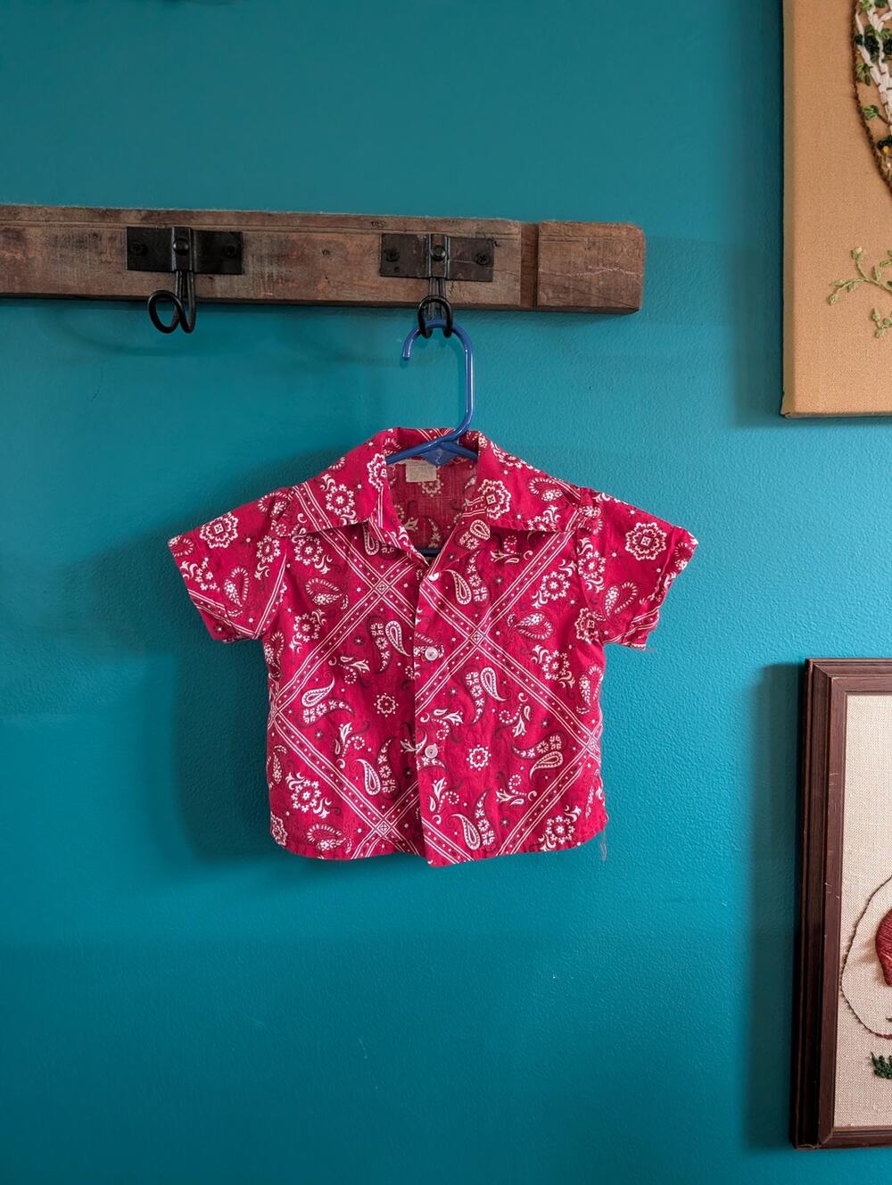 Vintage 60s dagger collar bandana paisley print button up shirt 6 to 12 months